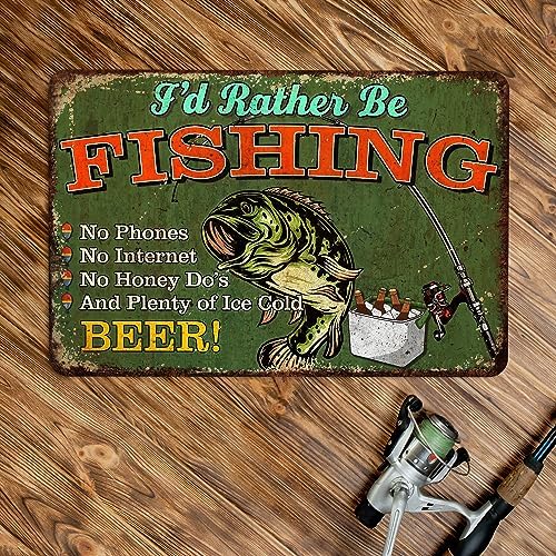 Fishing Sign - I'd Rather Be Fishing - Fishing Décor For Home Cabin Décor Wall Art Garage Décor Lake House Funny Fishing Signs Man Cave Rustic Fishing 108122001109 - Image 3