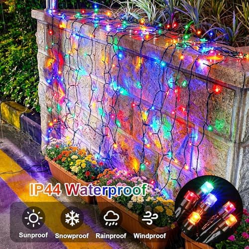 QITONG 2 Pack Multicolor Solar String Lights, Each 66ft 200 LED Solar Christmas Lights Outdoor Waterproof, 8 Modes Colored SolarTwinkle Lights for Outside - Image 3