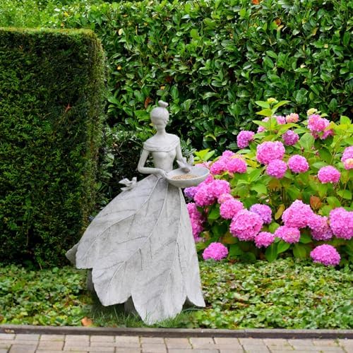DiliComing Fairy Garden Statue Bird Feeder - 23-inch Large Sculpture for Outdoors Statues Bird-Bath Yard Decorations Fairy Garden Statue Grey White - Image 6