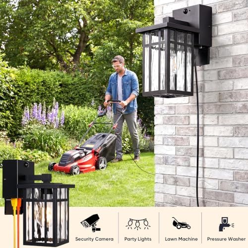 BesLowe 12'' Motion Sensor Outdoor Wall Light with GFCI Outlet, Matte Black - Image 6
