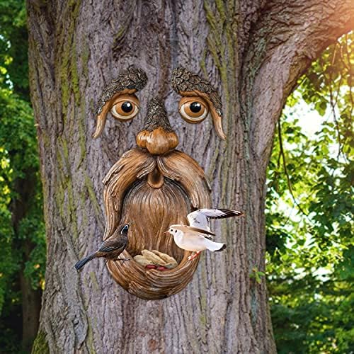 Tree Face Decor Bird Feeder Outdoor, Novelty Wild Resin Bird Feeder, Whimsical Old Man Tree Sculpture, Yard Art Garden Lawn Decoration - Image 7