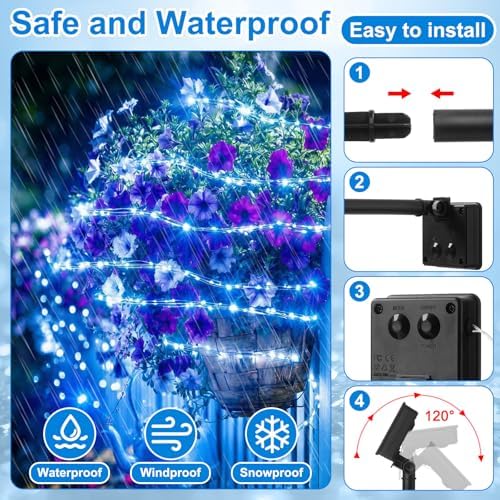 12 Pack Solar Waterfall Fairy Bunch Lights Outdoor Waterproof 9 Strand 180LEDs 8 Modes Watering Can Light (No Can) Firefly Bunch Lights for Patio Yard Garden Decorations(Blue) - Image 4