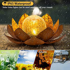 AIINY Solar Light Outdoor(2Pack), Art Crackle Globe Glass Lotus Decoration, Solar LED Waterproof Metal Flower Lights for Patio,Lawn,Walkway,Tabletop - Image 4