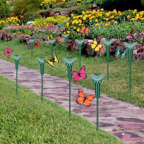 Rossesay 18 Pcs Butterfly Solar Flying Moving Fluttering, Garden Stakes - Image 5