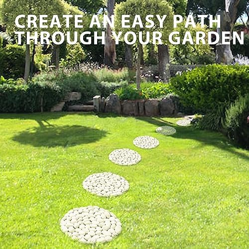 12 inch River Rock Stepping Stone - Diamater Pavers for Outdoor Garden Walkway, Landscaping - Polished Pebble Step Stones for Patio Yard Lawn Pathway, Set of 6 (Roundness,White) - Image 7