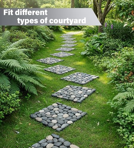 jxgzyy 4 Pcs Interlocking Stepping Stones Outdoor for Garden, 11.8" Square Pavers for Landscaping, Outside Pebble River Stone Mat for Yard Lawn Patio Pathway Walkway - Image 6