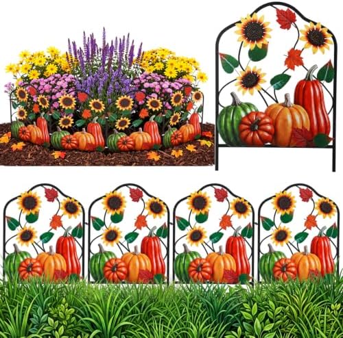 4 Pack Fall Garden Fence, Metal Fence Decorative Garden Stakes, 16"H x 11"W by Unknown