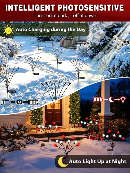 Christmas Decorations Outdoor Solar Firefly Lights 8 Pack Red and White - Image 4