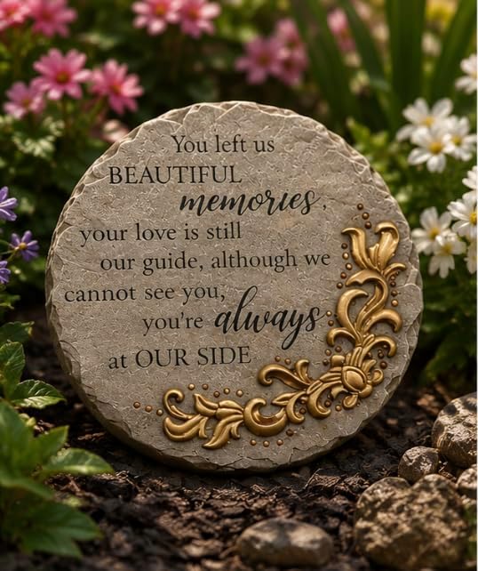 Carson Beautiful Memories Memorial Garden Stone – Decorative Bereavement Plaque with Heartfelt Sentiment, Indoor & Outdoor Resin Garden Stone, Sympathy & Remembrance Gift - Image 2
