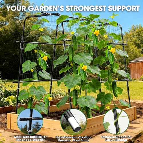 Cucumber Trellis for Raised Bed and Garden, 47" H x 47" W U-Shaped Metal Garden Trellis for Climbing Plants with Nylon Netting, Vegetable Support Frame - Image 3