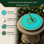 Renovators Supply Manufacturing Solstice Brass Sundial Blue Verdigris Finish 10" Dia Vintage Sun Dial Garden Or Lawn Clock Compass NESW Plaque Round Patio Outdoor Compass Sundials for Yards - Image 3
