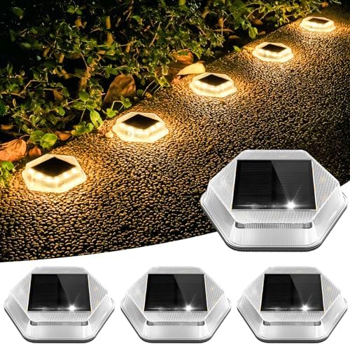 Solar Deck Lights Dock Step Lights- 4 Packs Waterproof 1200mAh Auto ON/Off LED Solor Powered Stair Lighting for Outdoor Garden, Patio, Pathway, Walkway, Driveway (Warm White) by CREPOW