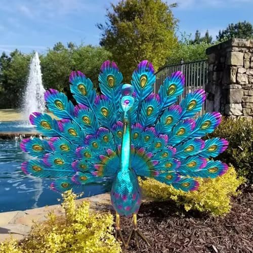 Garden Ornaments Outdoor, Peacock Statue Sculptures Metal Bird Art Decoration for Yard Porch Patio Lawn, 42x15x32 cm - Image 2
