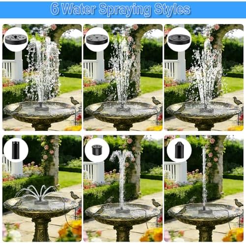 12W Solar Fountain Pump for Water Feature Outdoor DIY, Solar Water Fountain 132 GPH with 9.84FT Power Cable, 6 Spray Nozzles, 3.28FT DIY Tubing for Garden, Pond, Bird Bath - Image 3