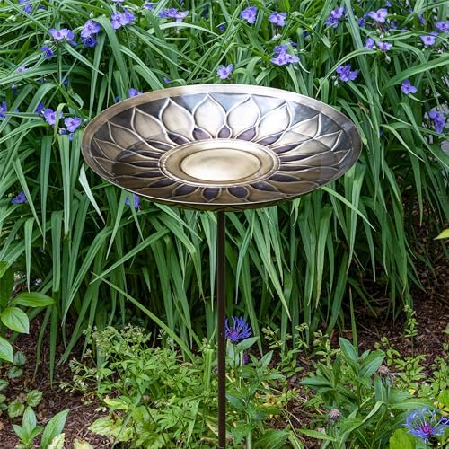 Achla Designs African Daisy Birdbath, Brass, with Stake - Image 6