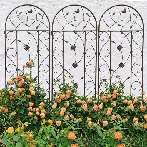 4 Pack Metal Garden Trellis 86.7" Tall Outdoor Climbing Plant Support for Roses, Flowers, Rustproof Durable Brown Galvanized Tube, Lawn Garden Fence Decor Screen (4, Retro-86.7" H) - Image 3