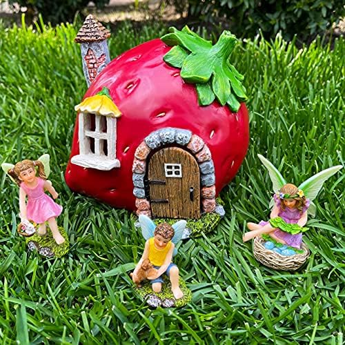 Mood Lab Fairy Garden Figurines - Strawberry House Set (4 pcs) - Miniature Decorative Statues & Accessories - Outdoor & Indoor Garden Decor - Image 4