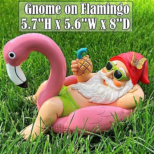 Mood Lab Garden Gnome on Flamingo - Funny Gnome Figurine - 8 Inch Depth Lawn Statue - for Outdoor or House Decor - Image 2