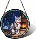 Stained Glass Window Hanging American Shorthair Cat Suncatcher Gifts 9.8" by Unknown