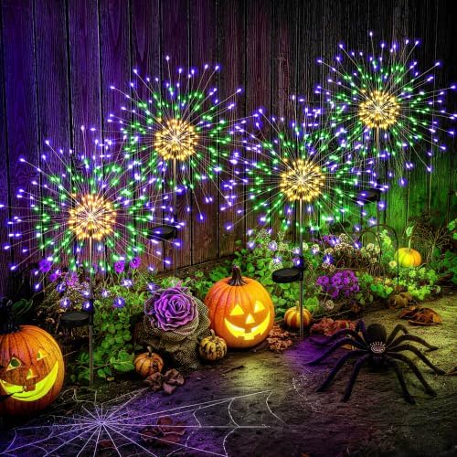 PEVOROS Solar Halloween Garden Lights Outdoor, Purple/Yellow/Green, 6 Pack by PEVOROS