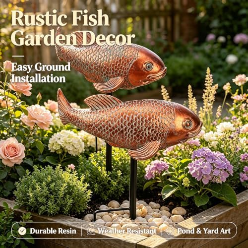 Teaeeno Antique Koi Fish Garden Statues - Set of 2 | Exquisite Fish Sculptures for Outdoor, Patio, Pond, and Garden Decorations - Image 4