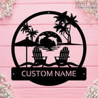 Dolphins Sea Sunset Beach Custom Name Sign Metal Wall Art Personalized Last Name Plaque Outdoor Metal Wall Art Personalized Gift for Wedding/Housewarming - Image 6
