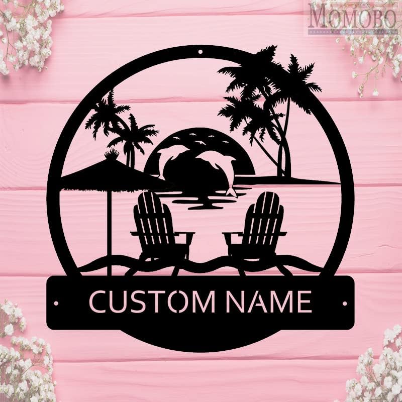 Dolphins Sea Sunset Beach Custom Name Sign Metal Wall Art Personalized Last Name Plaque Outdoor Metal Wall Art Personalized Gift for Wedding/Housewarming - Image 6