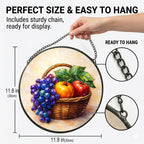 Stained Glass Window Hanging - 11.8" Fruit Basket with Grapes and Apples Suncatcher Glass Panel, Home Decorative Hanging Ornament for Kitchen or Garden, Ideal Gift for Mother, Wife or Women - Image 3