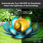 Huaxu Solar Light Outdoor Garden Decor Blue Metal Crackle Globe Glass Waterproof LED Lotus Flower Table Lamp Decorations for Patio Yard Porch Pathway Ground - Image 5