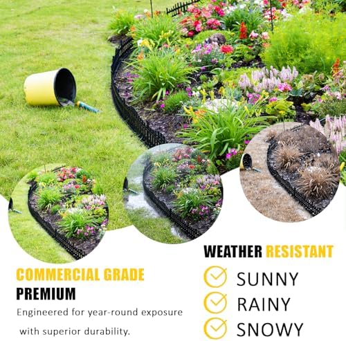 Garden Edging 33FT, 4.7IN Tall Black Landscape Edging Border with 60 Stakes, Flexible Plastic Lawn Edging for Yard, Flower Beds,Tree Rings, Walkways & Garden Borders（Picket-Black - Image 2
