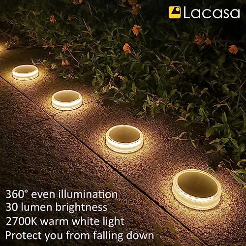 Lacasa Solar Deck Lights, 4 Pack 30LM Outdoor Solar Powered Step Lights, LED Dock Lights Warm White 2700K Light up All Night IP68 Waterproof Auto ON/Off for Garden Stairs Driveway Pathway Lighting - Image 6