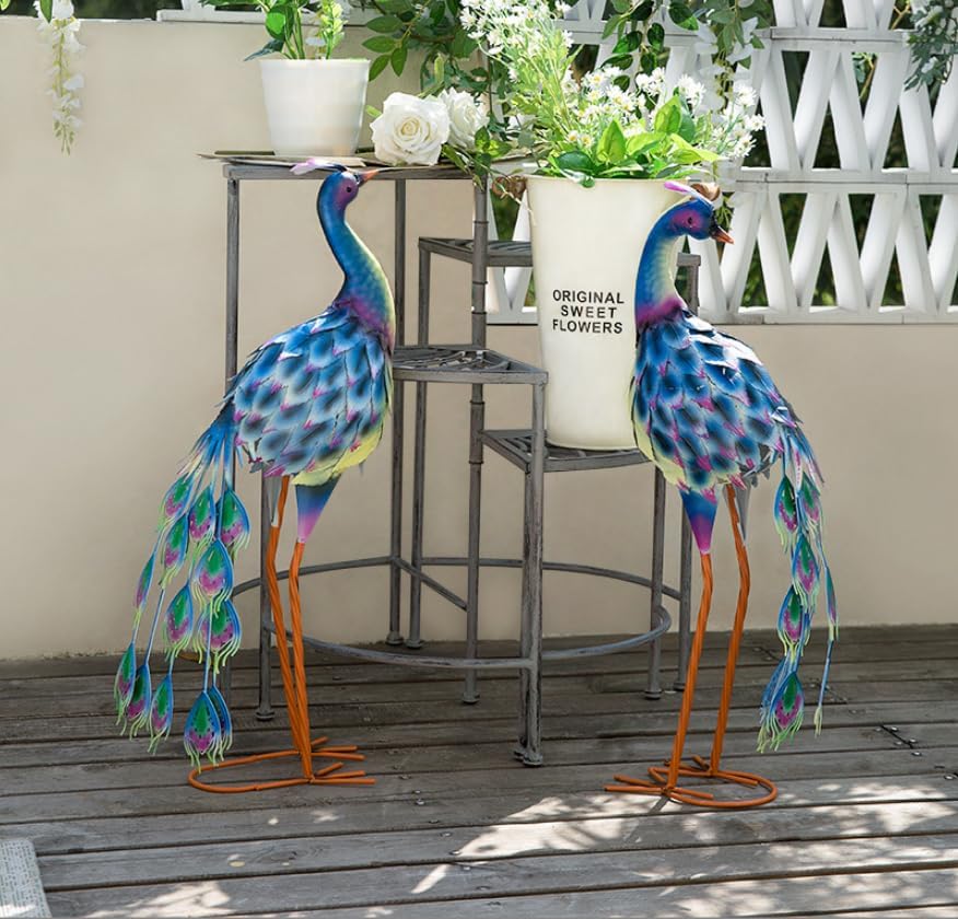 Peacock Statue Metal Peacock Sculpture Garden Decoration Metal Yard Art for Patio Lawn Backyard Outdoor Decoration A Set of 2 - Image 6