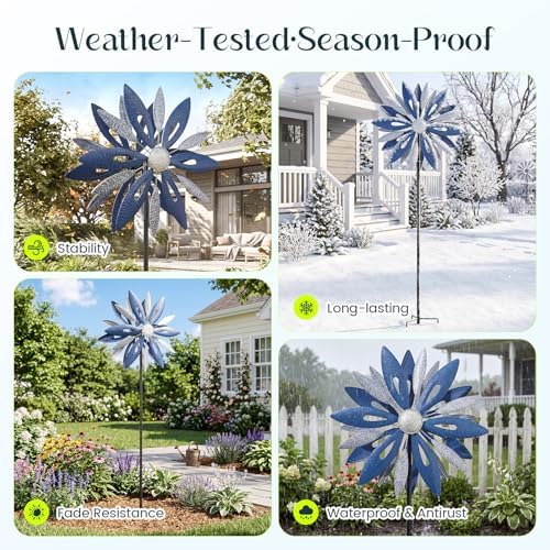 Homdox 84" Outdoor Metal Windmill, Large Kinetic Sculpture, Patio Art Decor - Image 2