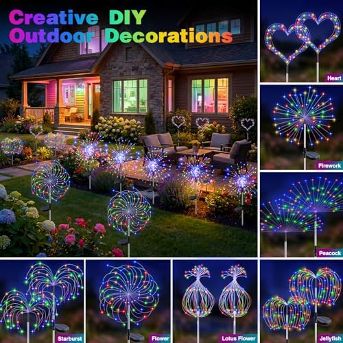 btfarm 8 Pack Solar Garden Lights Outdoor, 8 Modes Firework Lights Outside - Image 4