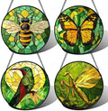 DASTOLL Stained Glass Window Hanging 4 Pcs Set Green Plants Yellow Insect Theme 6.3" - Suncatcher Door Garden Sun Catcher Decor Birthday Christmas for Mom Woman Nana Men by DASTOLL