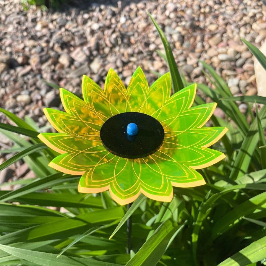 Garden Sunflower | 5" Flower Pot Size | Sunflower Garden Decor | Fluorescent Acrylic | UV Resistant Yard Decor | Decorative Garden Stakes | Beautiful Gift | Variety Color 3 Pack - Image 3