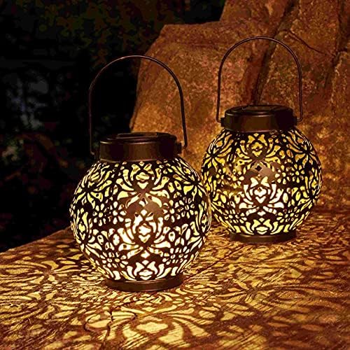 Set of 2 Solar Hanging Lanterns Outdoor for Garden Patio, Black by DAMAYCA