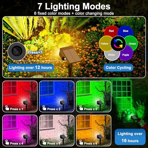Tadyreal Solar Color Changing Spot Lights Outdoor Waterproof Colored RGB Solar Powered Landscape Lights for Yard 7 Lighting Modes Multicolor Solar Spotlights for Pathway Garden Outside (10 Pack) - Image 3