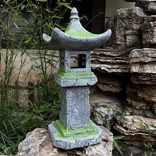 Solar Pagoda Lantern Statue Moss Covered 31.5”H LED Japanese Zen Decor - Image 2