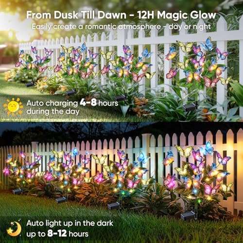Solar Lights Outdoor Yard Decor: 6 Pack Colorful LEDs Butterfly Lights - Image 6