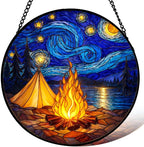 Stained Glass Window Hanging，Starry Night Camping Scene 11.8in Sun Catchers Indoor Window, Home Decor Inside and Outside the Cottage, Gifts for Women by Unknown