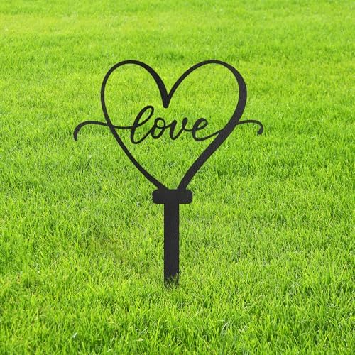 Love Heart Metal Garden Stake Decorative, Heart Shape with Script Design Silhouette Statues for Yard Art, Outside, Patio, Outdoor Decor, Garden Decorations, Lawn Ornaments - 20" Black by SIGNLEADER