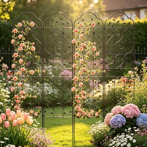 hogardeck 4 Packs 84 * 19 inch Metal Garden Trellis for Climbing Plants Outdoor,Heavy Duty,Black Coating Rustproof Trellis for Rose, Vegetable, Flowers, Expandable,Perfect for Training Climbing Plants - Image 2