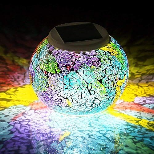Mosaic Solar Light, Outdoor Table Lamps Waterproof Solar Glass Ball LED Garden Lights Color Changing Solar Table Lantern for Patio,Party,Yard,Outdoor/Indoor Decor Presents(Tricolor Plating) - Image 2