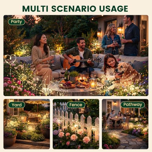 SOLPEX Solar Garden Lights Outdoor, 8 Pack Firework Lights, Warm White - Image 6