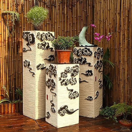 ARCVOX Home Garden Pedestal Stand Lotus Pattern, Synthetic Resin Asian Temple Pillar, Doorway Porch Plant Stand, Traditional Pillar Sculpture Statue (Color : Xiangyun, Size : Size L) - Image 3