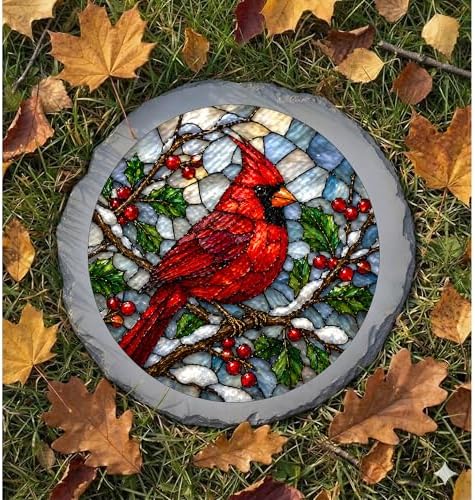Magnolia Garden 10-Inch Red Cardinal Stepping Stone - Faux Stained Glass Winter Bird Garden Stone, Weather-Resistant Resin Pathway Accent, Memorial Songbird Outdoor Yard Decor & Walkway Plaque - Image 6