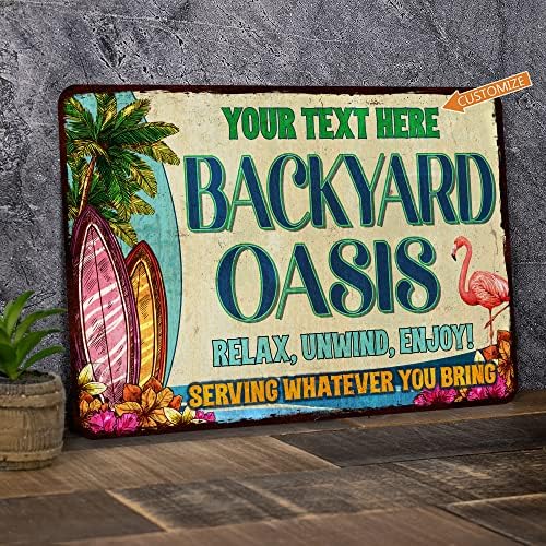 Chico Creek Signs Personalized Backyard Oasis Sign Patio Decor Outdoor Pool Tropical Coastal Decor Tiki Bar Hot Tub Bar Home BBQ Custom Sign Gift 12''x18''- Premium - Image 2