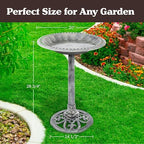 Outdoor Antique-Style Bird Bath - Weather-Resistant Polyresin Basin with Vintage Design and Ground Stakes - Yard and Patio Decor by Pure Garden (Gray) - Image 6