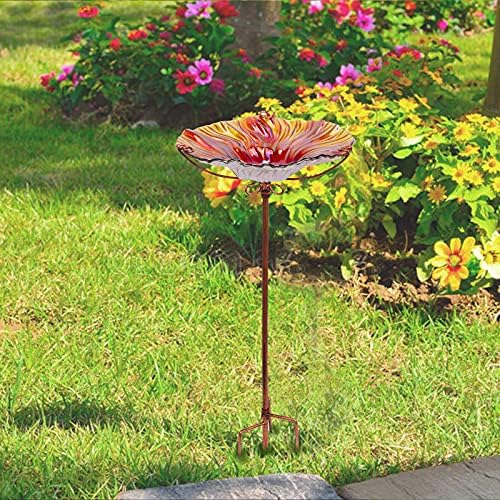 MUMTOP Glass Bird Bath for Outside, Red Bird Feeder Birdbaths for Oudoors - Image 7